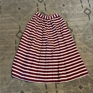 Addison Bay Striped Midi Skirt Burgundy Cream Size Small Elastic Waist